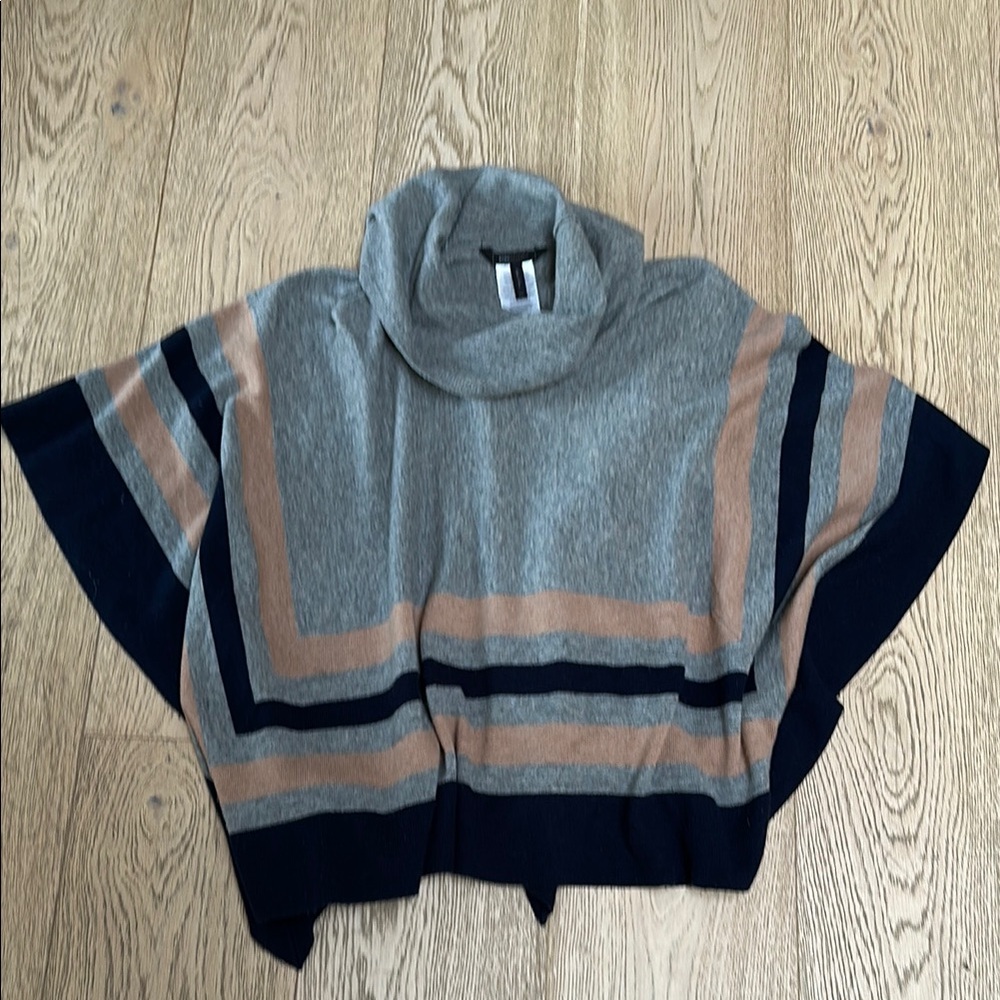 Stylish Gray and Tan Women's Sweater Poncho